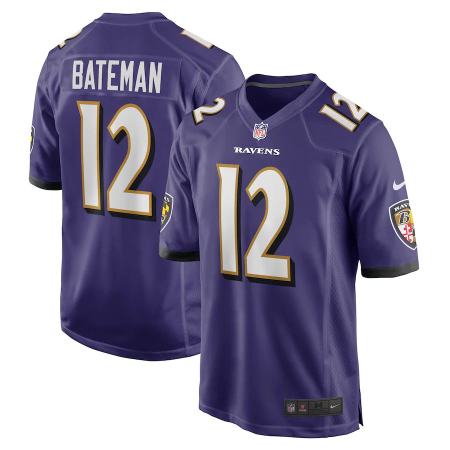 Men Baltimore Ravens #12 Rashod Bateman Nike Purple Game NFL Jersey